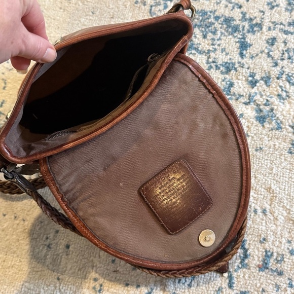 Brighton Brown Leather Woven Strap Ring Buckle Flap Closure Crossbody Bag - Picture 6 of 9